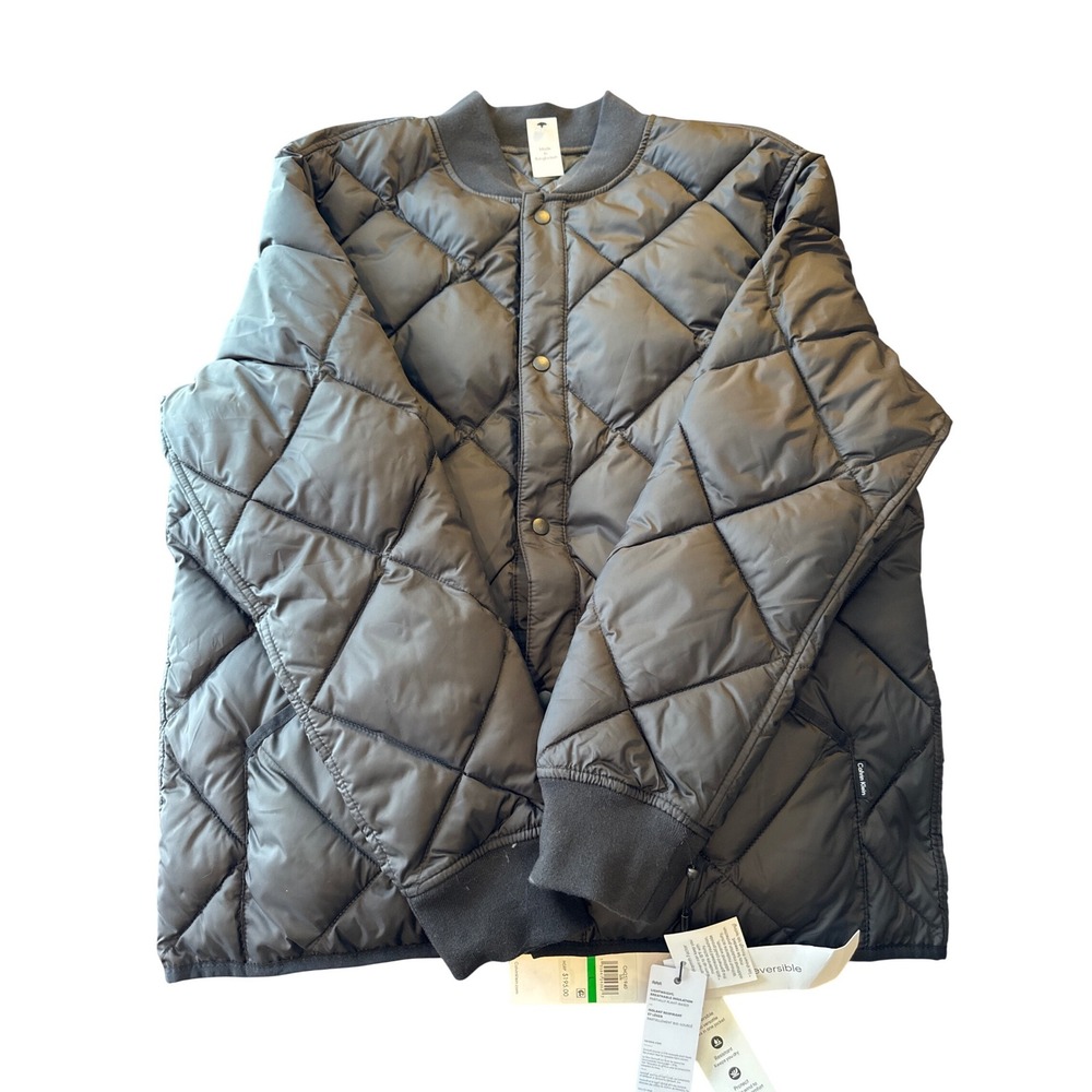 Calvin Klein Mens Reversible Quilted Bomber Jacket Black Camo Sorona Insulated L
